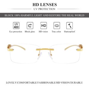 piscm Vintage Rimless Rectangle Sunglasses for Women Men,Trendy Gold Metal Frameless Square Sun Glasses Transparent Eyewear(Gold/Clear)