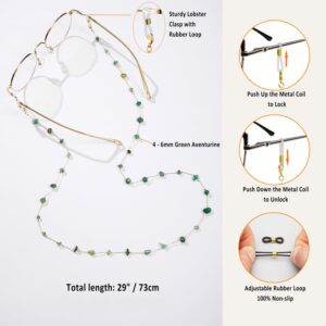 ERNAULO Glasses Chain for Women Eye Glasses Holders Around Neck Natural Crystal Eyeglasses Strap Sunglass Chains for Women EC-Green Aventurine