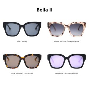 DIFF Bella II Oversized Designer Square Sunglasses for Women UV400 Protection, Black Trendy Fashion Frames