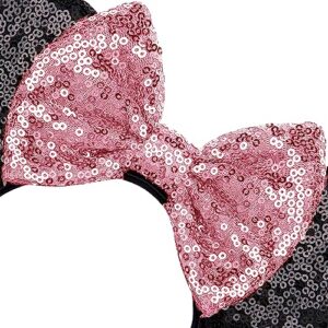 SAMARKAND Shiny Sequin Minnie Bow Headbands - Elastic, Adjustable, and Headache-Free - Glitter Mouse Ears for Girls and Women (Classic)