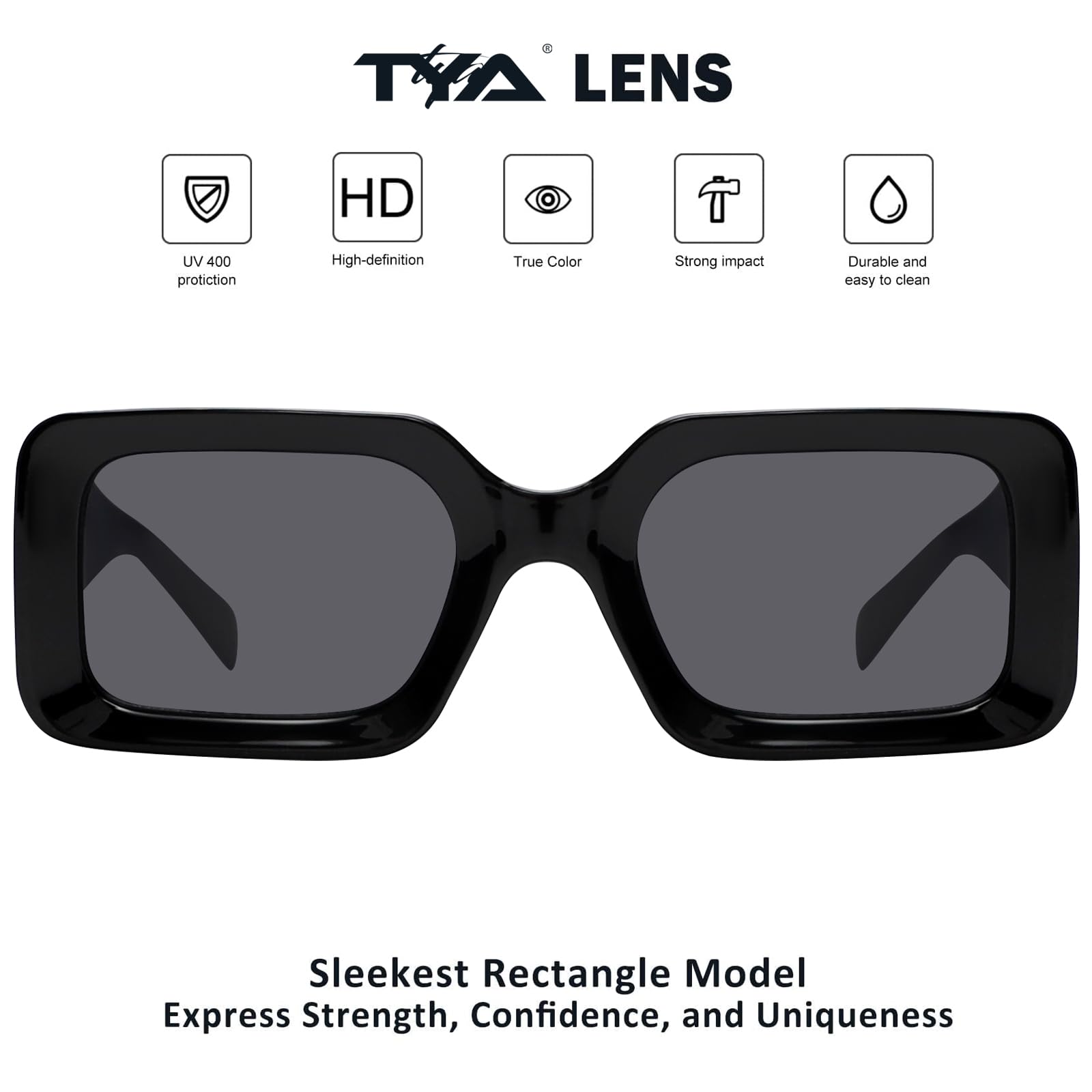 Rectangle Sunglasses for Women Men- Black Shades Trendy Retro Square glasses Fashion 90s Eyewear