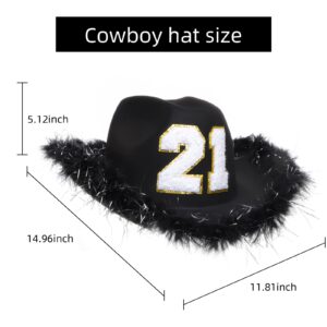 JUSTOTRY 21st Birthday Black Cowboy Hat - 21ST Birthday Outfit Gifts for Women Cowgirl Hats with Wide Brime for 21st Birthday Decorations