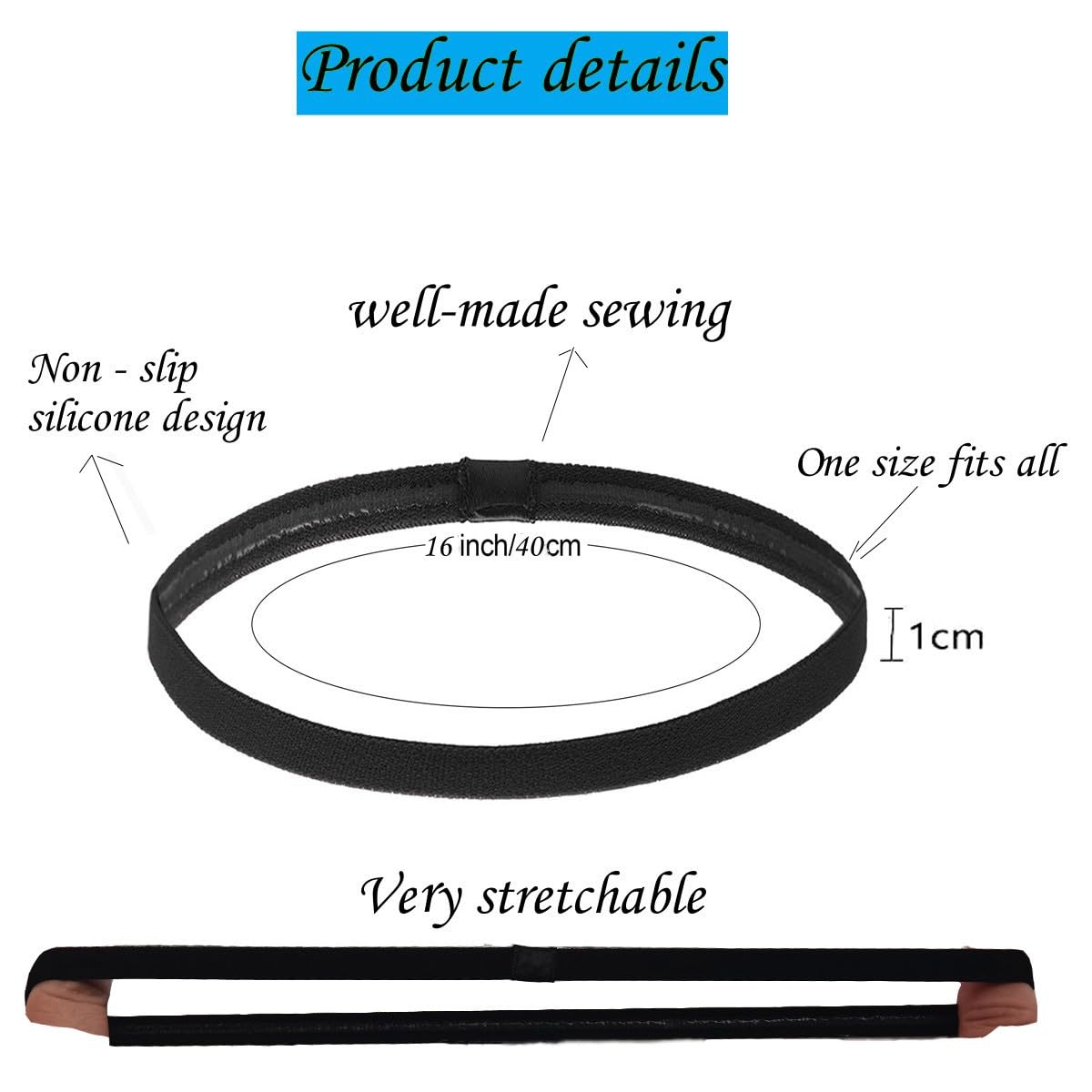 Hexchasty 9pcs Elastic Thin Headbands for Women Stretchy Skinny Headbands Sports Athletic Hair Bands for Women Men Girls Boys Teen Black Multi-colored