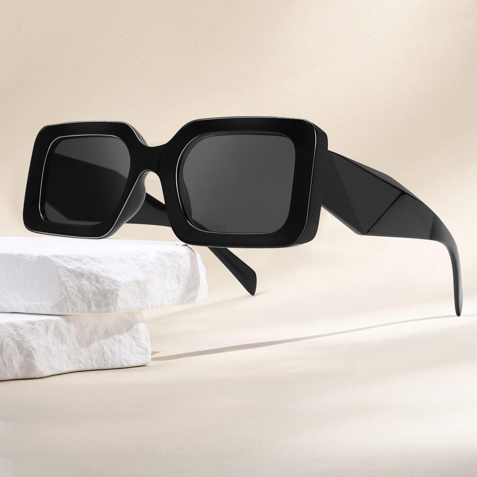 Rectangle Sunglasses for Women Men- Black Shades Trendy Retro Square glasses Fashion 90s Eyewear