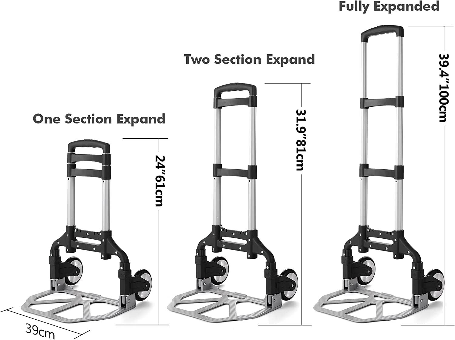 CooTool Folding Hand Truck Aluminum Portable Folding Hand Cart 200lbs Capacity Hand Cart and Dolly Ideal for Home, Auto, Office,Travel Use,Black