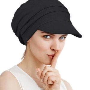 Alnorm Chemo Cancer Headwear Fashion Hat Cap with Brim Visor for Woman Ladies Black