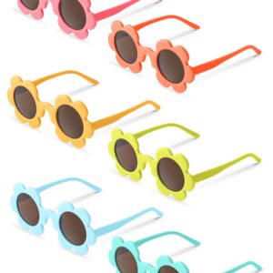 Kanayu 6 Pairs 5.71 Inch Adults Flower Sunglasses Summer Round UV Protection Flower Glasses Colorful Eyewear for Women Men(Fresh Colors)