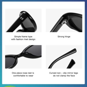 Teumire Retro Oval Sunglasses for Women Men 90s Style Vintage Small Sun Glasses UV400 Protection Shades(Black)