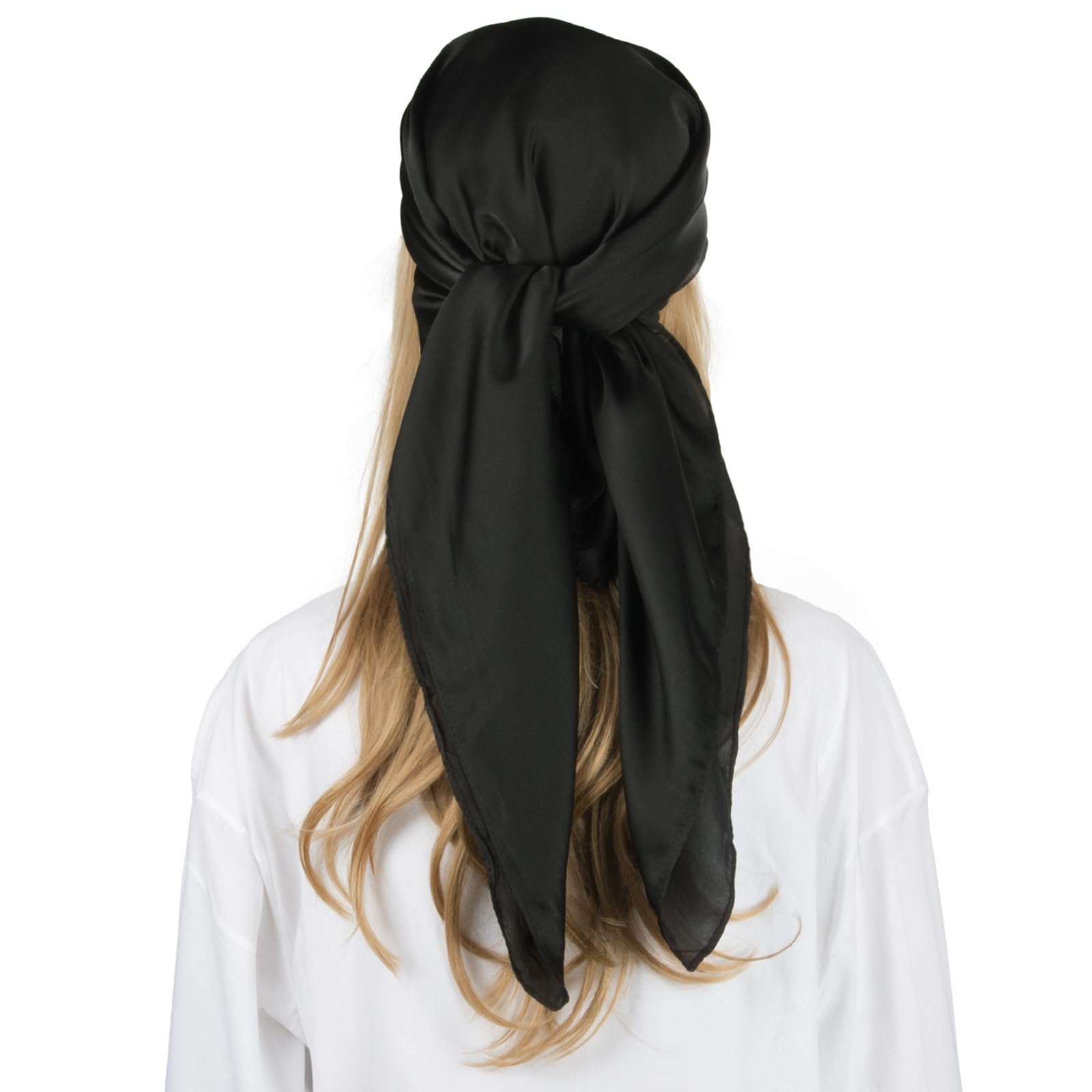 RIIQIICHY 35 Inch Black Head Scarf for Women Hair Scarf Like Silk Scarf Square Scarf Bandanas for Women