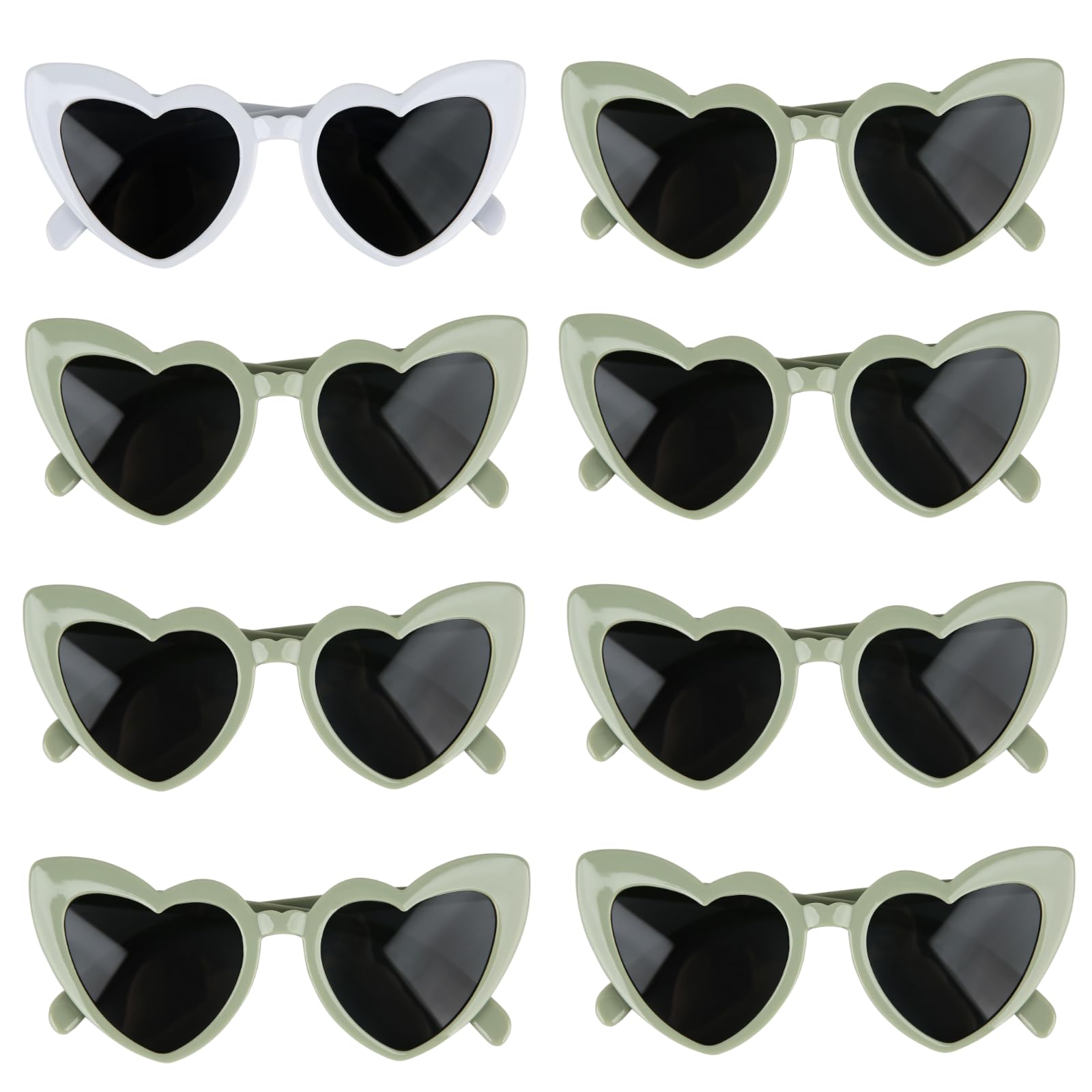 Clcnsusilk 8 Pairs Bachelorette Party Heart Shaped Sunglasses Party Decorations Bridesmaid Proposal Gifts for Women girls (8, White&Sage Green)