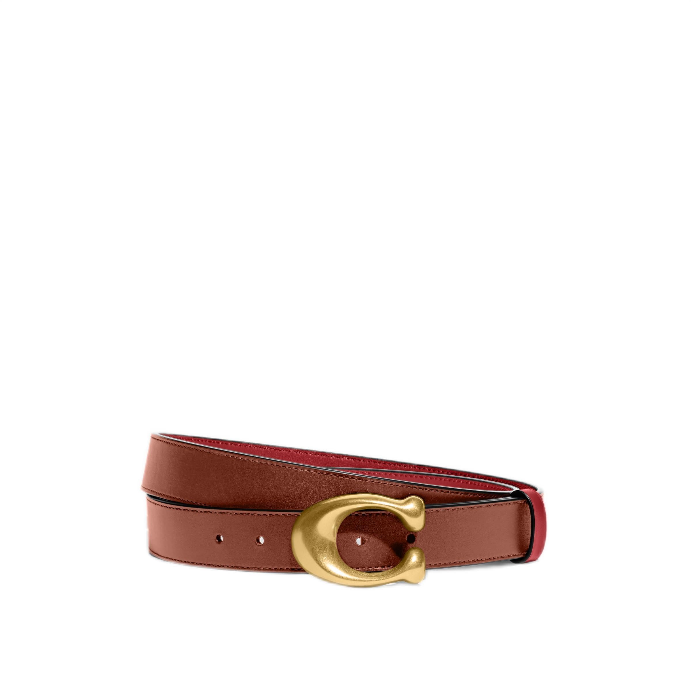 Coach Women's CTS Sculpted C Reversible Leather Belt, Saddle 1941 Red