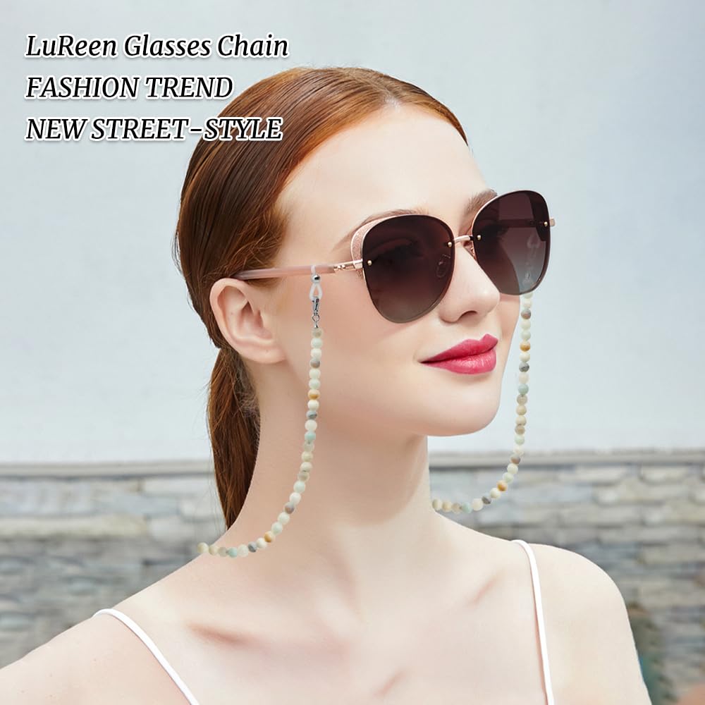 LuReen Stylish Eyeglass Chain Sunglass Chain for Women, Natural Stone Beaded Glass Strap Glass Lanyard Around Neck Daily Wear