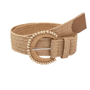 Verdusa Women's Round Buckle Straw Belts Boho Braided Waist Belt Khaki 100