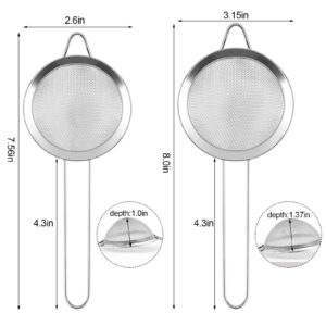 Harewu 2 Pack Fine Mesh Strainer, Small Stainless Steel Sieves with Handles, for Steeping Loose Leaf Tea, Straining Cocktail, Juice and Sifting Flour, Powdered Sugar (2pcs)