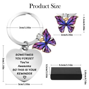 cobee Inspirational Gifts Keyring for Women, Stainless Steel Motivational Keychain Encouragement Keyring Sometimes You Forget You're Awesome Key Chain Employee Appreciation Coworker Gifts(Purple)