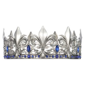 SWEETV Antique Silver King Crown for Men/Women (Unisex), Men's Tiara Prince Diadem, Crystal Medieval Headwear, Royal Costume Hair Accessories for Cosplay Birthday Wedding Halloween, Blue