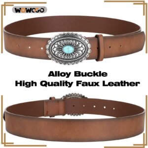 WOWOGO Turquoise Concho Western Leather Belts for Women Cowgirl Cowboy Country Fashion Belt for Jeans Dress