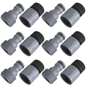 hourleey garden hose quick connector 3/4 inch plastic garden hose quick connect fittings male and female connectors water hose end adapters, 6 sets