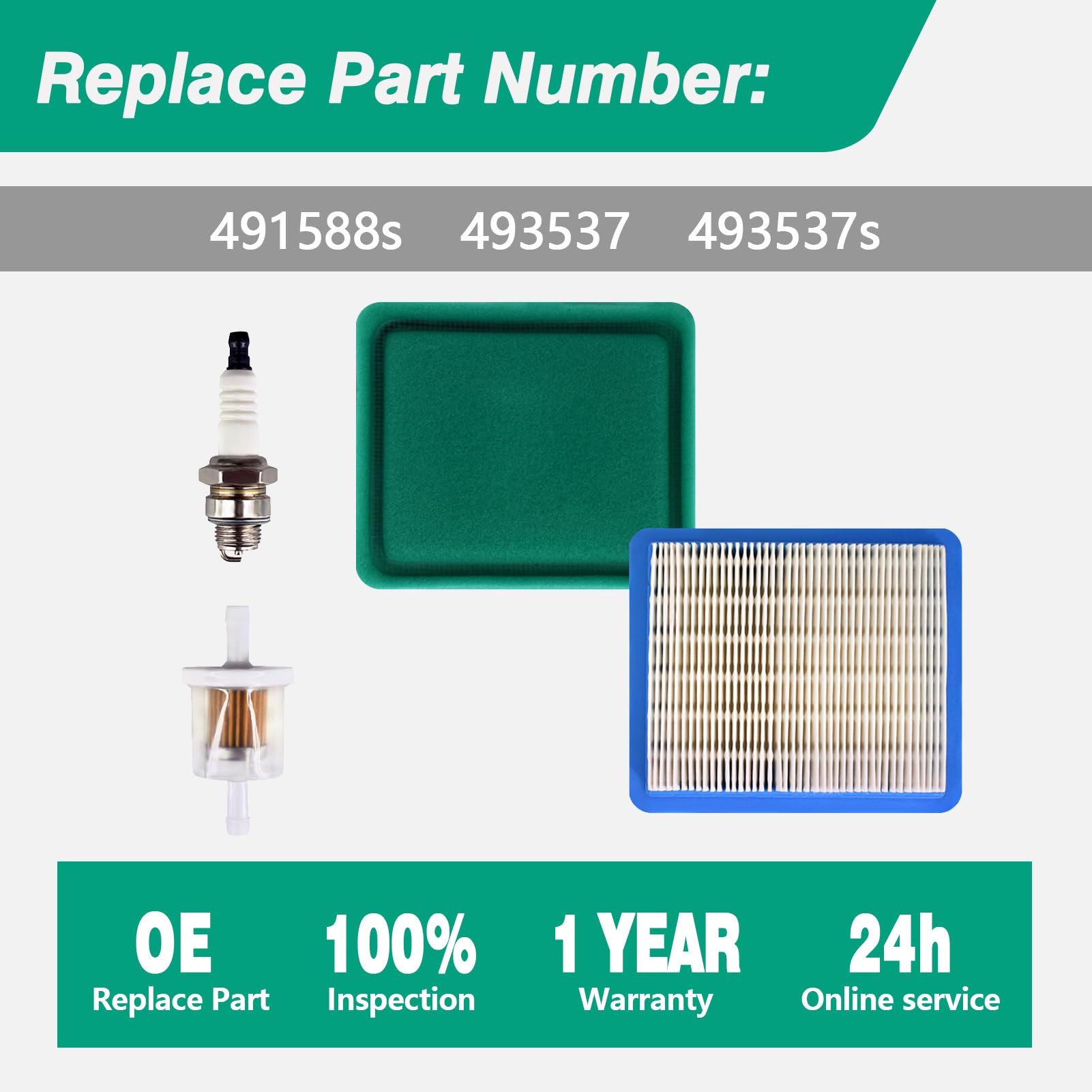 491588s Flat Air Filter Cartridge Spark Plug Replace 493537 493537s