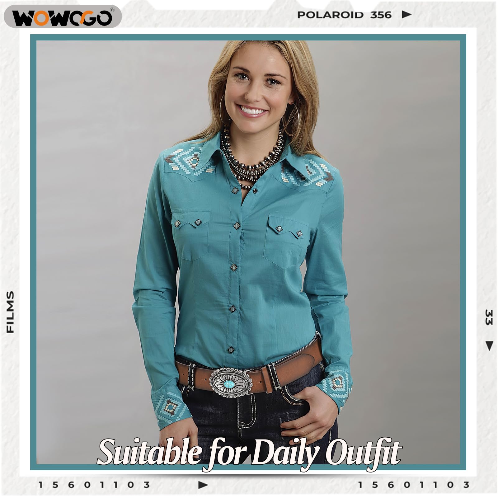 WOWOGO Turquoise Concho Western Leather Belts for Women Cowgirl Cowboy Country Fashion Belt for Jeans Dress