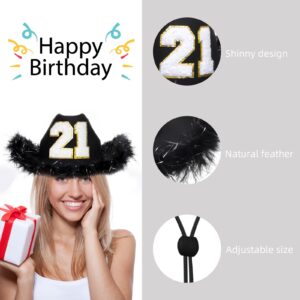 JUSTOTRY 21st Birthday Black Cowboy Hat - 21ST Birthday Outfit Gifts for Women Cowgirl Hats with Wide Brime for 21st Birthday Decorations