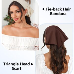 AWAYTR 3Pcs Hair Bandanas Head Kerchief for Women Girls Tie-Back Boho Hair Scarf Headband Bandana Triangle Head Scarf (Solid Color - Beige/Khaki/Brown)