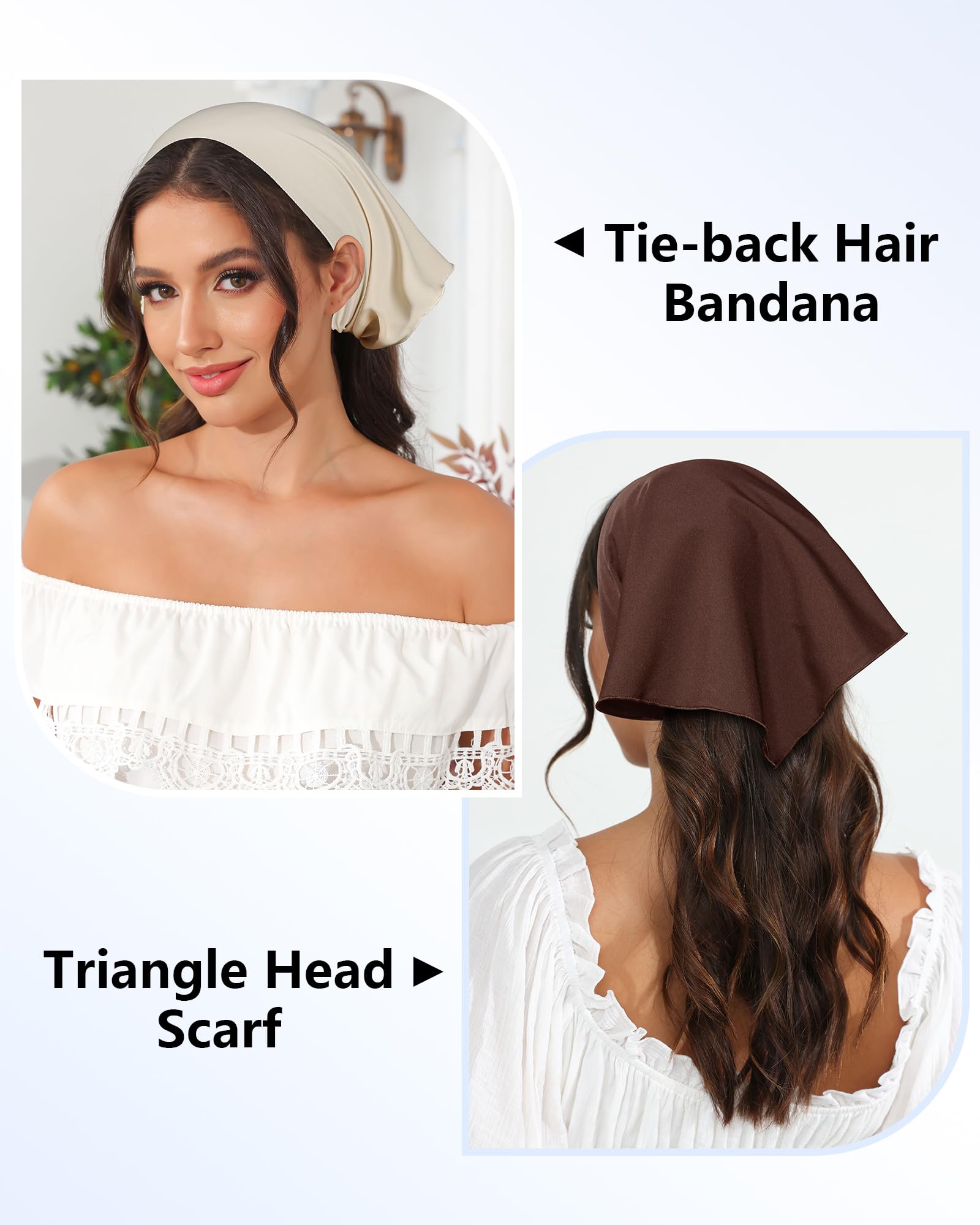 AWAYTR 3Pcs Hair Bandanas Head Kerchief for Women Girls Tie-Back Boho Hair Scarf Headband Bandana Triangle Head Scarf (Solid Color - Beige/Khaki/Brown)