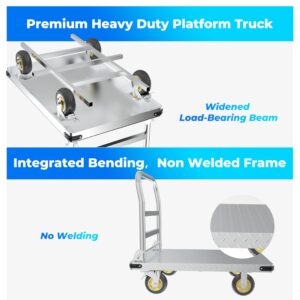 PHEXOD Extra Large Platform Truck Cart, 44 x 28 Dolly Cart Heavy Duty Push Cart Dolly with 2500 LBS Capacity, Foldable Flat Cart Hand Trucks with Non-Slip Mat and 6" Swivel Brake Wheels