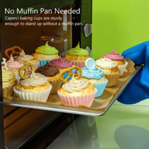 Caperci Heavy Duty Standard White Cupcake Liners 150 Counts - Grease-Resistant Paper Muffin Baking Cups, Odorless, No Muffin Pan Needed, Easily Peels (White)