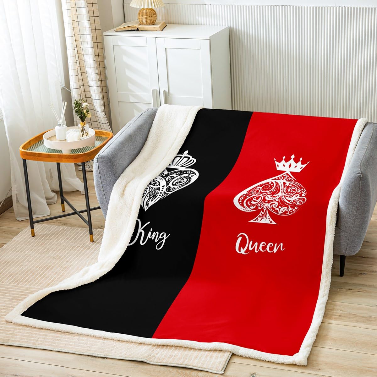 Couple Wedding Throw Blanket Best Gifts from Husband for Anniversary,King and Queen Crown Blanket,Red and Black Fleece Blanket Gifts for Couple,I Love You Gift for Her Romantic Valentine's Day 40"x50"