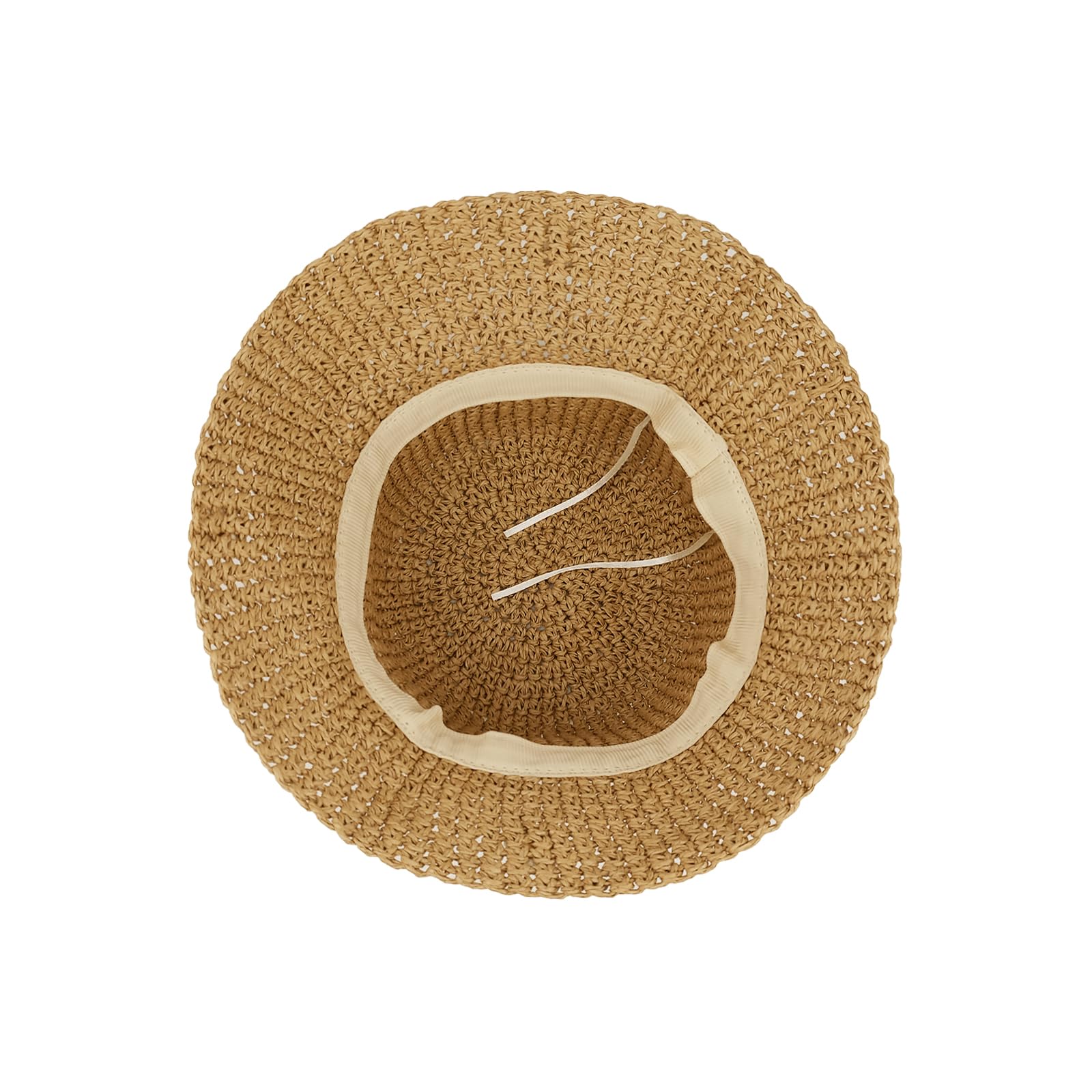 Women Straw Sun Hat Foldable Beach Hat Wide Brim Floppy Bucket Hat with Small Flower (Khaki-White Flower)