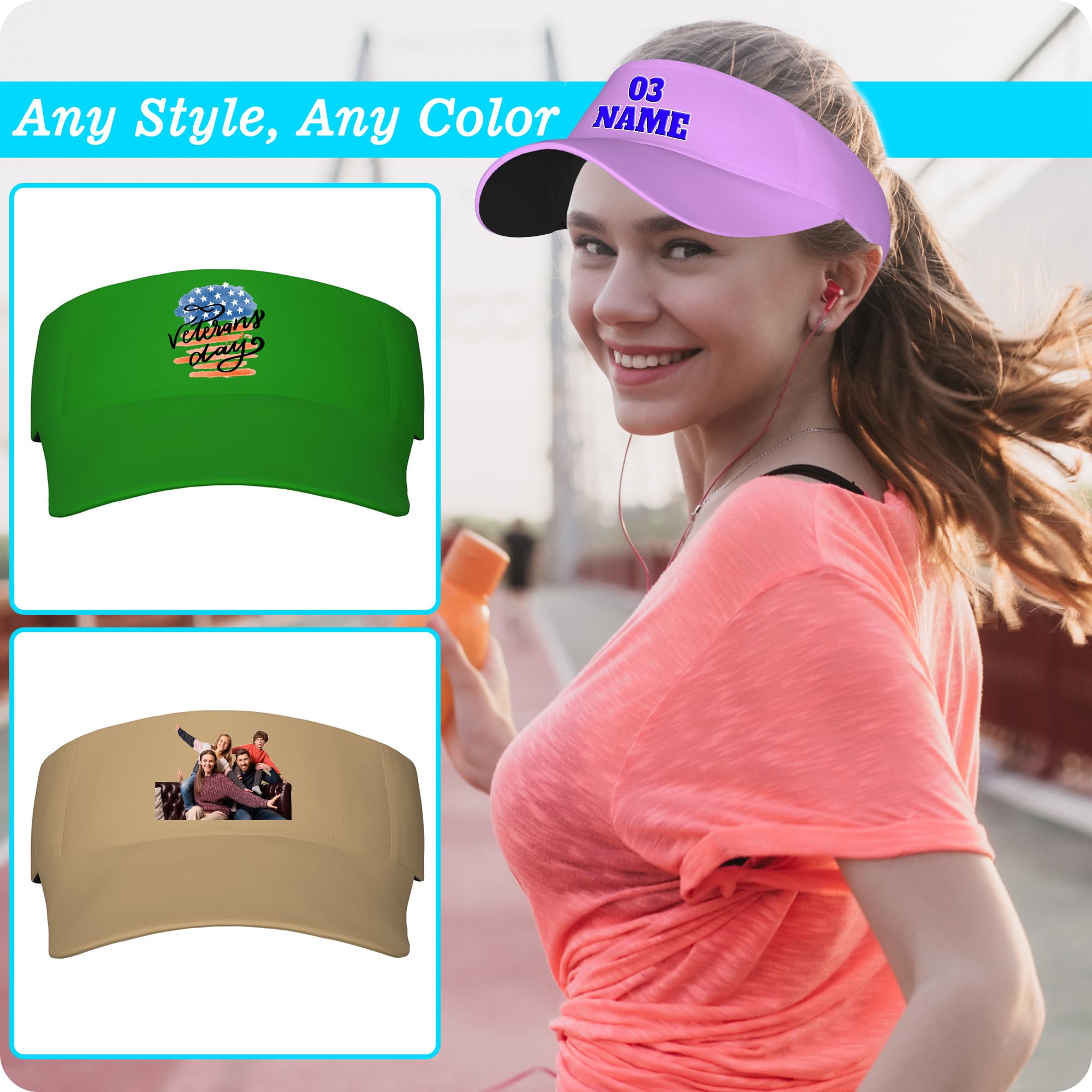 Custom Visor Hat for Men Women Personalized Design Your Own Text Logo Adjustable Sport Baseball Cap (Polyester, White)