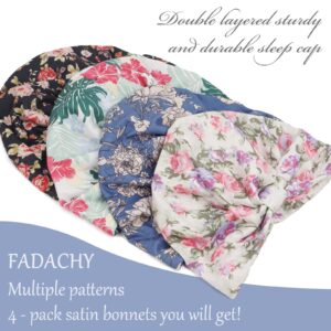 FADACHY Silk Bonnet for Sleeping Women, 4 Pieces Satin Lined Sleep Cap Double-Layered, Sleep Satin Bonnet Hair Care, Night Silk Turban Hair Wrap