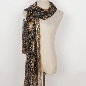 L'VOW Women's Glittering 1920s Scarf Mesh Sequin Wedding Cape Fringed Evening Shawl Wrap(S4-Black&Gold)