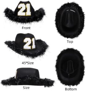 JUSTOTRY 21st Birthday Black Cowboy Hat - 21ST Birthday Outfit Gifts for Women Cowgirl Hats with Wide Brime for 21st Birthday Decorations