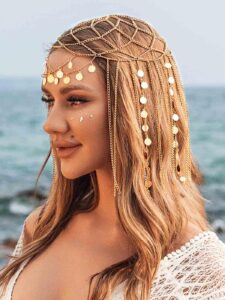 yean adults gold head chain sequins headband bohemian hair jewelry tassel festival costume headpiece for women and girls