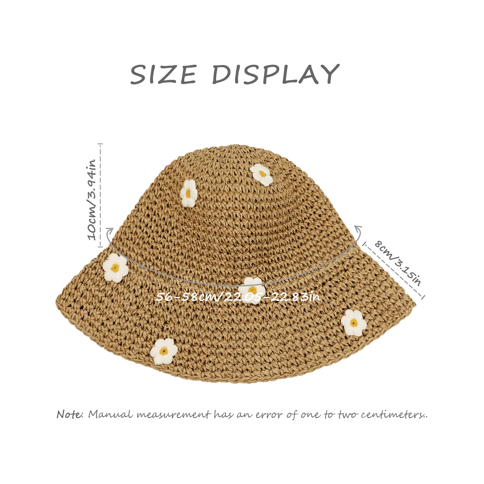 Women Straw Sun Hat Foldable Beach Hat Wide Brim Floppy Bucket Hat with Small Flower (Khaki-White Flower)