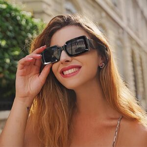 Rectangle Sunglasses for Women Men- Black Shades Trendy Retro Square glasses Fashion 90s Eyewear