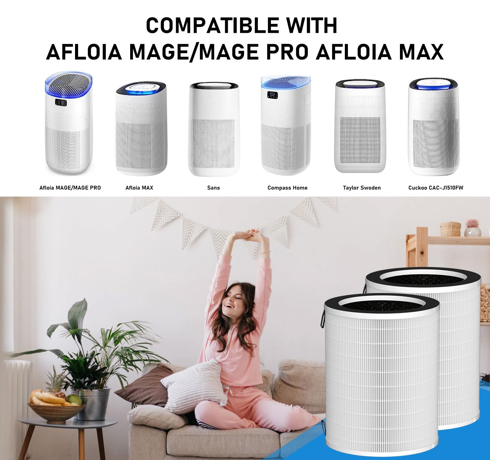 Ganteny MAX HEPA Filter Replacement Compatible with Afloia MAX/MAGE/MAGE PRO and Sans/Air-Honati/Compass Home Smart/Taylor Swoden/Cuckoo CAC-J1510FW Air Cleaner Purifier, 2 Pack