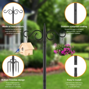 NUERPO Adjustable Shepherd Hooks for Outdoor,2 Pack 108 Inch 5 Prong Base Bird Two Sided Feeder Poles,Heavy Duty Shepherds Hook,Suitable for Garden in Hanging Flower Basket,Lantern,Bird Nests