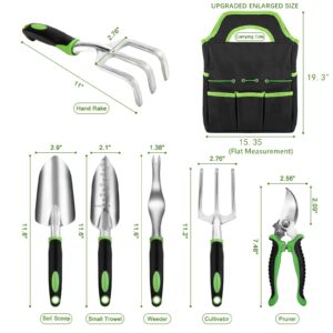 Garden Tool Set with Non Slip Rubber Grip,8 Piece Stainless Steel Gardening Tool Sets,Heavy Duty Outdoor Hand Tools Durable Storage Tote Bag,Uprooting Weeding Tool, Gifts for Women Men Green