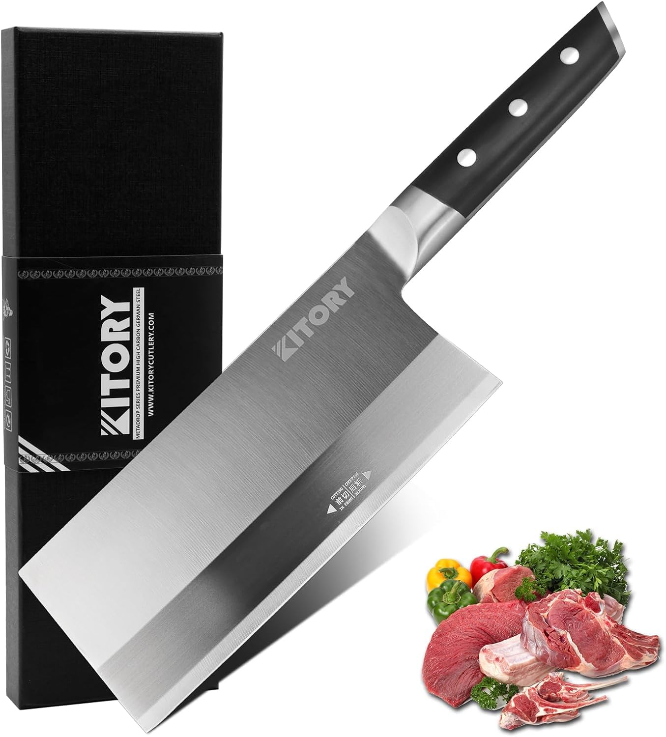 Kitory Meat Cleaver Knife 7"- Front Cutting Behind Chopping - German High Carbon Steel Blade, Chinese Qian Qie Hou Zhan Kitchen Chef`s Knife - 2024 Gifts - Metadrop Series MTD09S