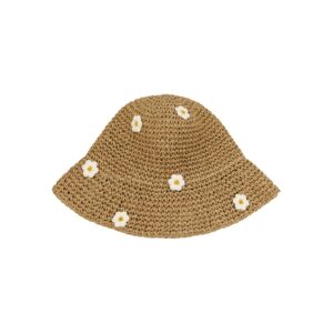 Women Straw Sun Hat Foldable Beach Hat Wide Brim Floppy Bucket Hat with Small Flower (Khaki-White Flower)