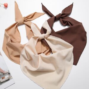 AWAYTR 3Pcs Hair Bandanas Head Kerchief for Women Girls Tie-Back Boho Hair Scarf Headband Bandana Triangle Head Scarf (Solid Color - Beige/Khaki/Brown)