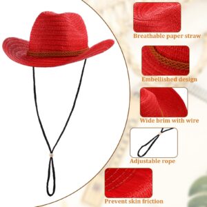 Suhine 15 Pcs Straw Cowboy Hat for Men Women Colorful Western Party Hat Bulks Sun Protection Hat Wide Brim Cowgirl Hat for Summer Beach Adventure Fishing Camping Garden Yard, 15 Colors