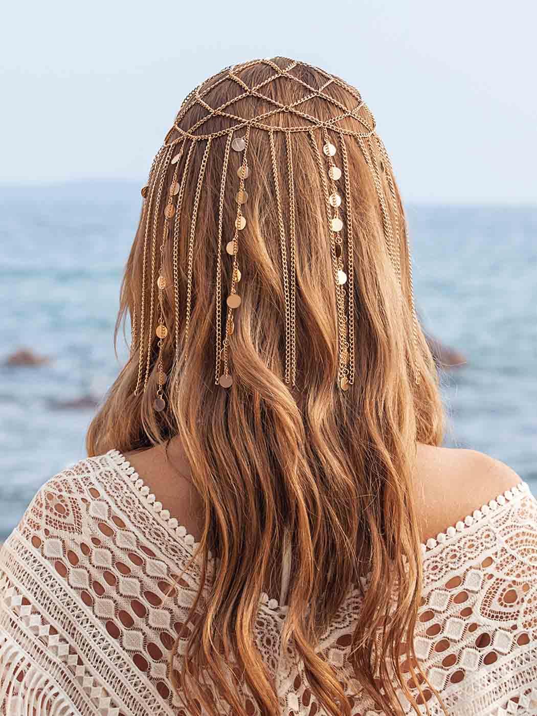 Yean Adults Gold Head Chain Sequins Headband Bohemian Hair Jewelry Tassel Festival Costume Headpiece for Women and Girls