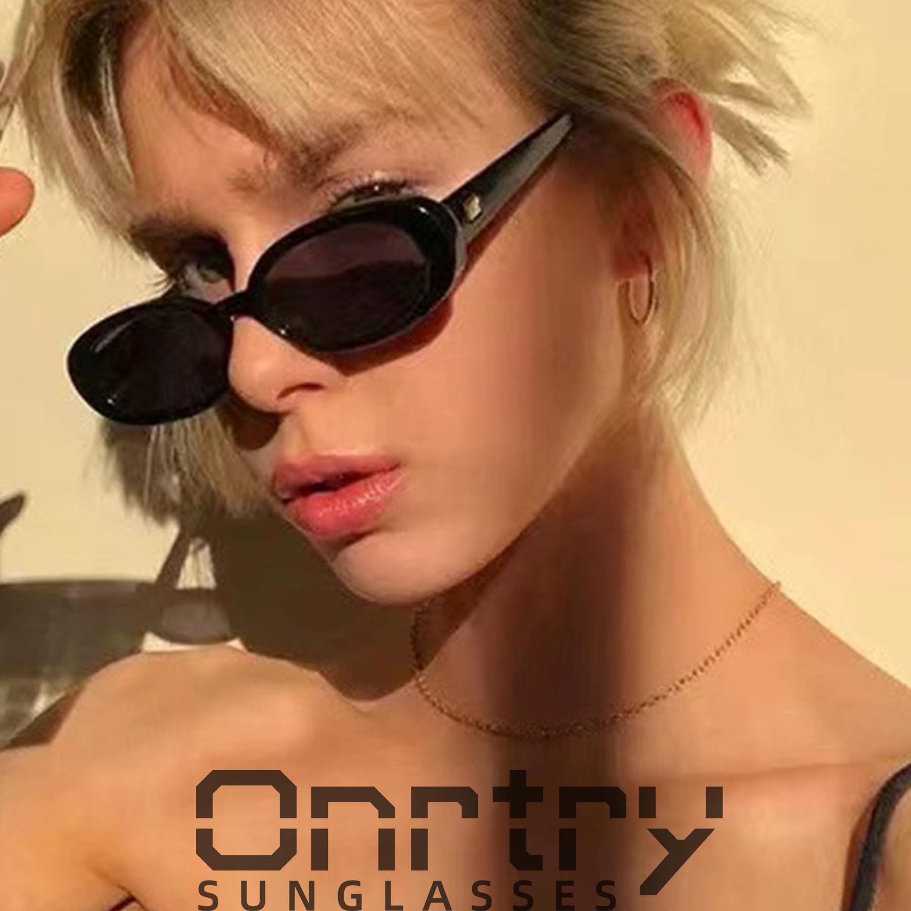 Onrtry Vintage Small Oval Sunglasses for Women Men 90s Sunglasses Narrow Eyeglasses UV400 Protection 2 Pack(Black+Leopard)