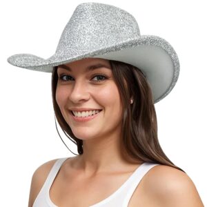 lanzom mens womens sparkle cowboy hat bling cowgirl hat party hatas1, alpha, m, l, silver