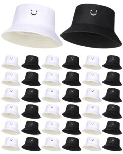 xtinmee 36 pcs bucket hats bulk for men women white and black bucket hats unisex summer outdoor travel sun hat smiling face cute cotton cap beach fishing hat for teens boys fisherman