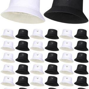 Xtinmee 36 Pcs Bucket Hats Bulk for Men Women White and Black Bucket Hats Unisex Summer Outdoor Travel Sun Hat Smiling Face Cute Cotton Cap Beach Fishing Hat for Teens Boys Fisherman